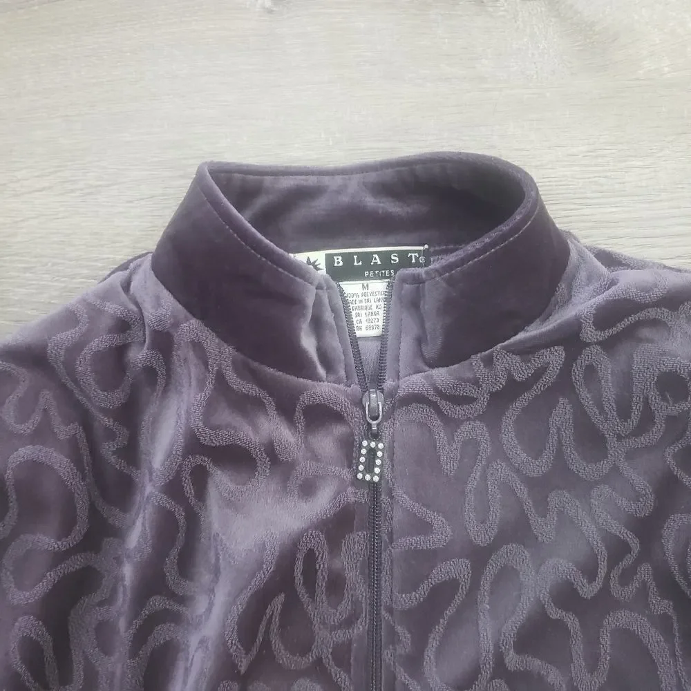 Blast Petites‎ Womens Purple Polyester Velour Long Sleeve Warmup Jacket Size M